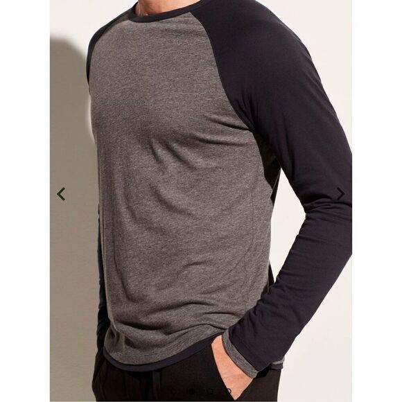 Vince Men's Gray/Black Double Layer Baseball Crew-Neck Long Sleeve T-Shirt Sz XL - Picture 2 of 8